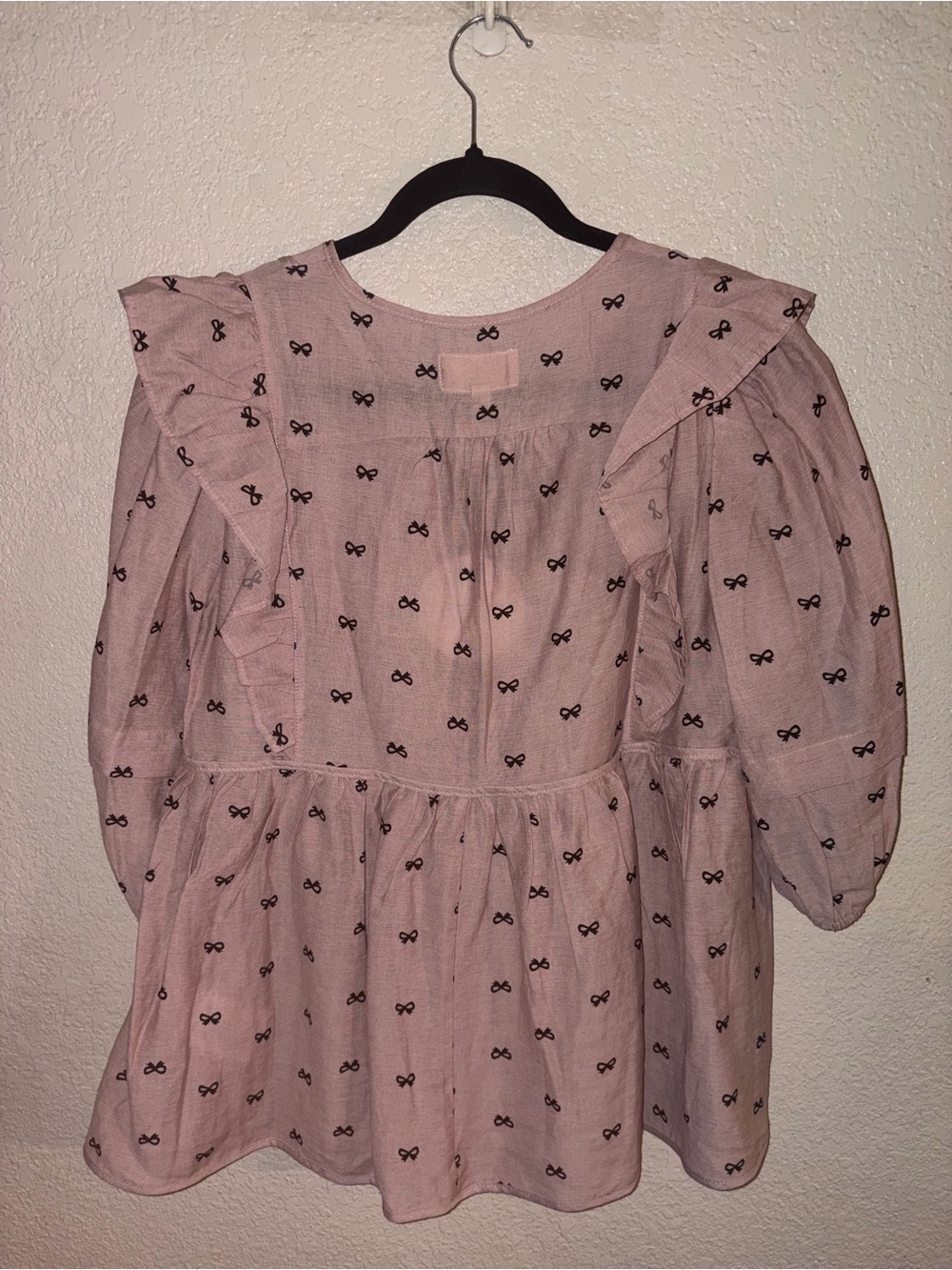 🎀NWT Umgee "Bow🎀 Babydoll Blouse w/3/4 Puff Sleeves w/Ruffles” Mauve💗Black🖤Small - Picture 12 of 14